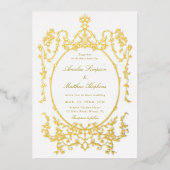 エレガントビクトリアンフローラ結婚フレームの金ゴールド 箔招待状 (正面)