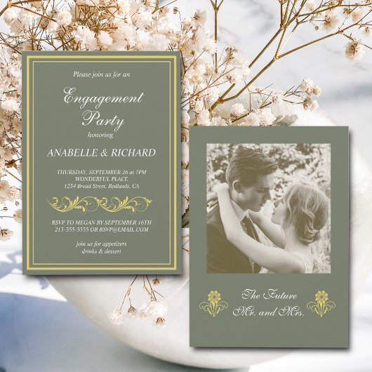 エレガントビクトリアン婚約パーティ 招待状