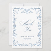 エレガントビクトリアン華美フローラダスティブルー結婚ズ サンキューカード (正面)