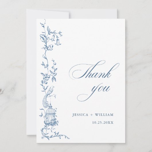 エレガントビクトリアン華美フローラダスティブルー結婚ズ サンキューカード (正面)