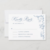 エレガントビクトリアン華美フローラダスティブルー結婚ズ 出欠カード (正面)