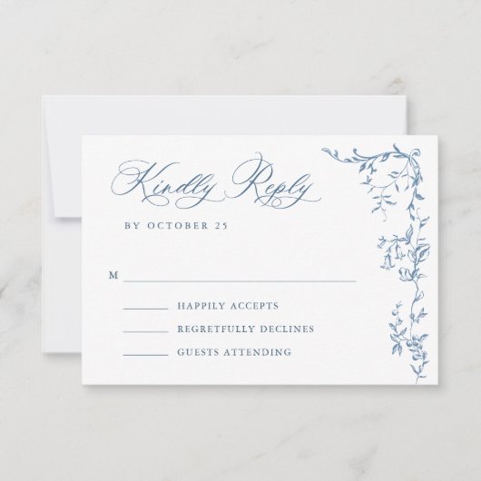 エレガントビクトリアン華美フローラダスティブルー結婚ズ 出欠カード (正面)
