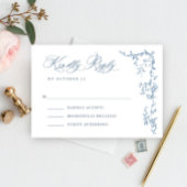 エレガントビクトリアン華美フローラダスティブルー結婚ズ 出欠カード