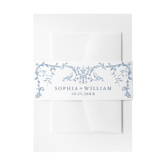 エレガントビクトリアン華美フローラダスティブルー結婚ズ 招待状ベリーバンド (正面例)
