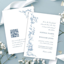 エレガントビクトリアン華美フローラダスティブルー結婚ズ 招待状