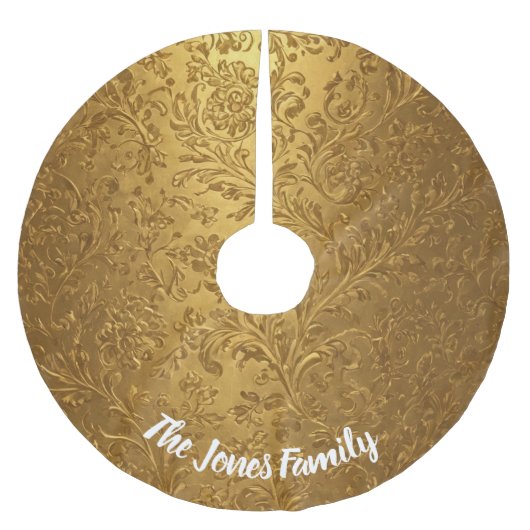 エレガントビクトリアン金ゴールドフローラ ブラッシュドポリエステルツリースカート (正面)