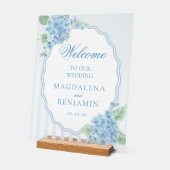 エレガントビクトリアン青あじさい結婚の歓迎 アクリルサイン (傾斜)