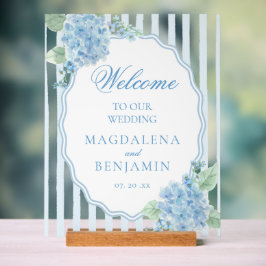 エレガントビクトリアン青あじさい結婚の歓迎 アクリルサイン