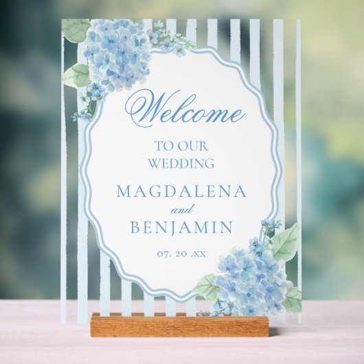 エレガントビクトリアン青あじさい結婚の歓迎 アクリルサイン (ニュートラル)