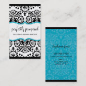 エレガントビジスタイリッシュュダマスク黒アクアブルー 名刺 (正面/裏面)