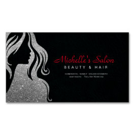 エレガントビューティーサロン＆ヘアスタイリスト シルバー ブラック マグネット名刺