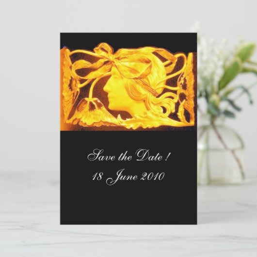 エレガントビューティー / 黄色の リボンと花の女性 招待状 (スタンド正面)