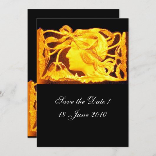 エレガントビューティー / 黄色の リボンと花の女性 招待状 (正面/裏面)