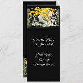 エレガントビューティー / 黄色の リボンと花を飾った女性 セーブザデート (正面/裏面)