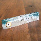 エレガントビーチアクアブルーグリーンスクリプモダント デスクネームプレート (側面)