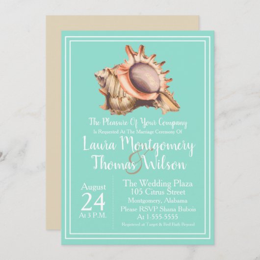 エレガントビーチコンチ結婚シェル 招待状 (正面/裏面)
