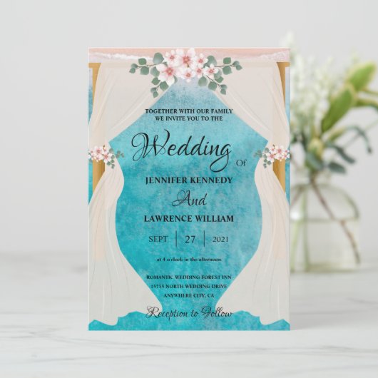 エレガントビーチシーサイドチュレアーバーフォトズ結婚ス 招待状 (スタンド正面)