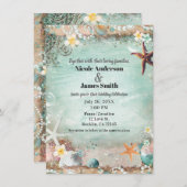 エレガントビーチシースターフィッシュ&パールビーチズ結婚ーズ 招待状 (正面/裏面)