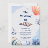 エレガントビーチシーセモダンルスクリプ結婚ト 招待状 (正面)