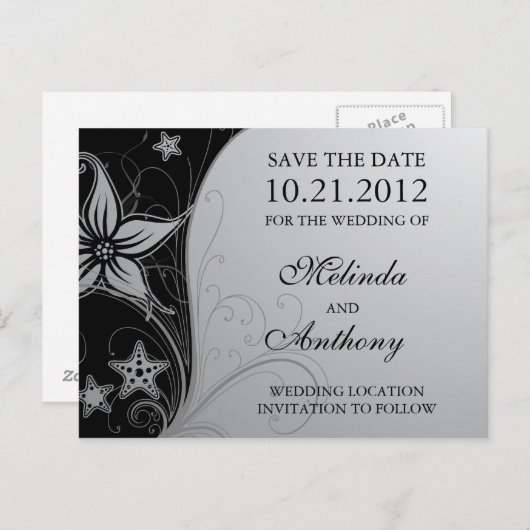 エレガントビーチスタフィッ結婚グとフローラ救の日付 案内ポストカード (正面/裏面)