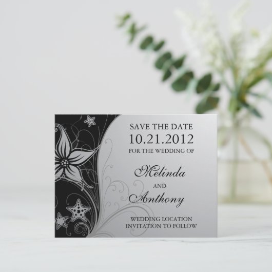 エレガントビーチスタフィッ結婚グとフローラ救の日付 案内ポストカード (スタンド正面)