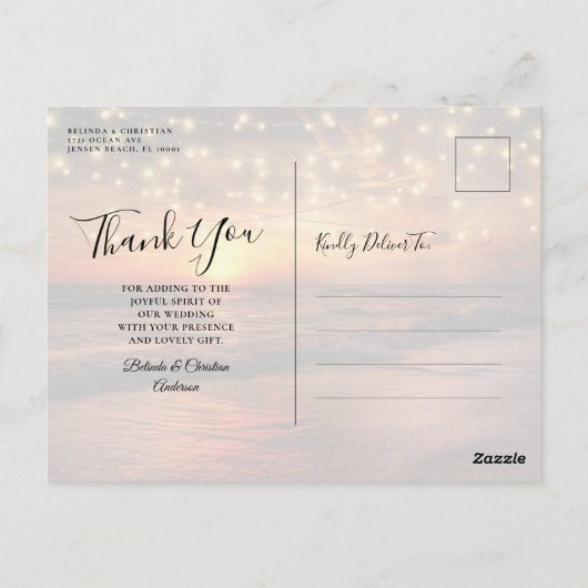 エレガントビーチストリングライツサマーサンキュー ポストカード (裏面)