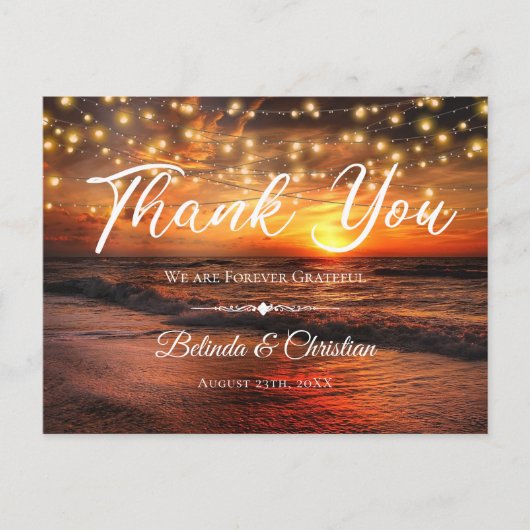 エレガントビーチストリングライツサマーサンキュー ポストカード (正面)