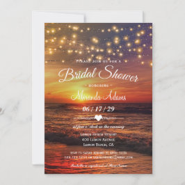 エレガントビーチストリングライツサマーブライダルシャワー 招待状