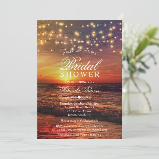 エレガントビーチストリングライツサマーブライダルシャワー 招待状 (スタンド正面)