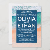 エレガントビーチネイビーブルーシーウェーブサマー結婚ズ 招待状 (正面)