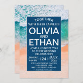 エレガントビーチネイビーブルーシーウェーブサマー結婚ズ 招待状 (正面/裏面)