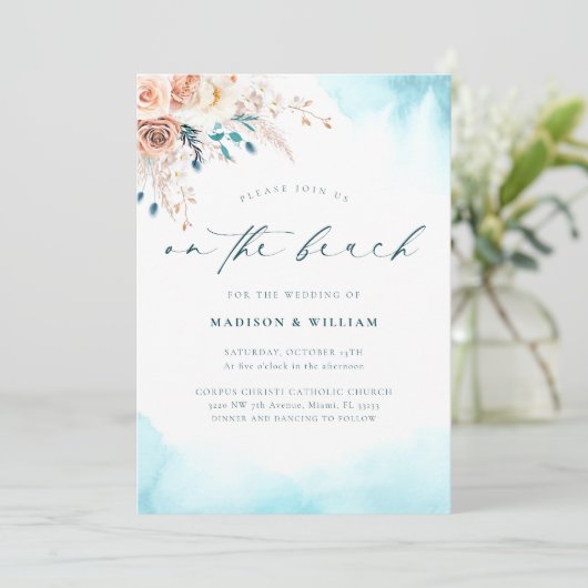 エレガントビーチブルーウォーター結婚カラー 招待状 (スタンド正面)
