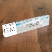 エレガントビーチブルーグリーンスクリプモノグラムのト デスクネームプレート (側面)