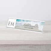 エレガントビーチブルーグリーンモノグラムプロフェッショナル デスクネームプレート (正面)