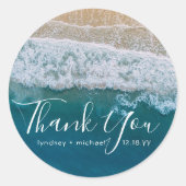 エレガントビーチブルー海サンキュー結婚式の引き出物 ラウンドシール (正面)