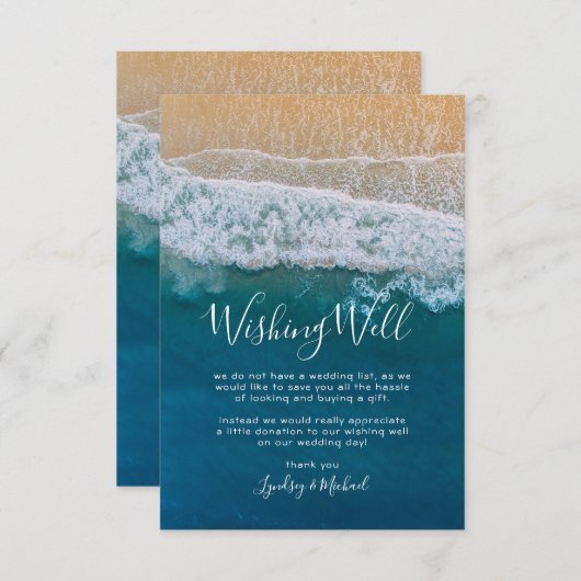 エレガントビーチブルー海結婚の願い井戸 エンクロージャーカード (正面/裏面)