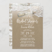 エレガントビーチラブメッセージボトルブライダルシャワー 招待状 (正面/裏面)