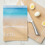 エレガントビーチ名と海パーソナライズされた名 キッチンタオル (四つ折り)