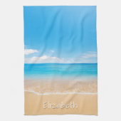エレガントビーチ名と海パーソナライズされた名 キッチンタオル (縦)