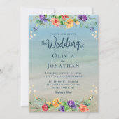 エレガントビーチ水色フローラ結婚 招待状 (正面)