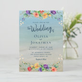 エレガントビーチ水色フローラ結婚 招待状 (スタンド正面)