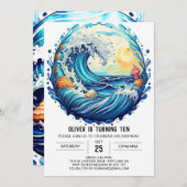 エレガントビーチ波子供の誕生日 招待状 (正面/裏面)