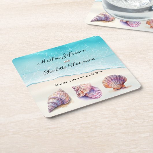 エレガントビーチ結婚式シーシェル真珠航海の スクエアペーパーコースター (アングル)