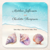 エレガントビーチ結婚式シーシェル真珠航海の スクエアペーパーコースター (正面)
