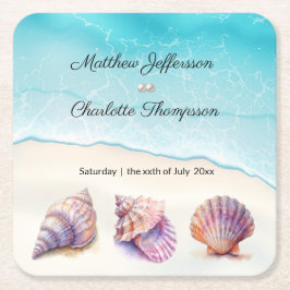 エレガントビーチ結婚式シーシェル真珠航海の スクエアペーパーコースター
