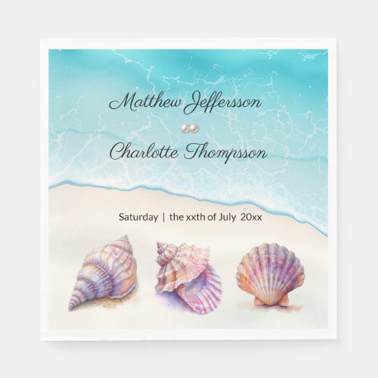 エレガントビーチ結婚式シーシェル真珠航海の スタンダードランチョンナプキン (正面)