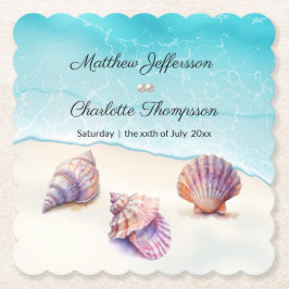 エレガントビーチ結婚式シーシェル真珠航海の ペーパーコースター