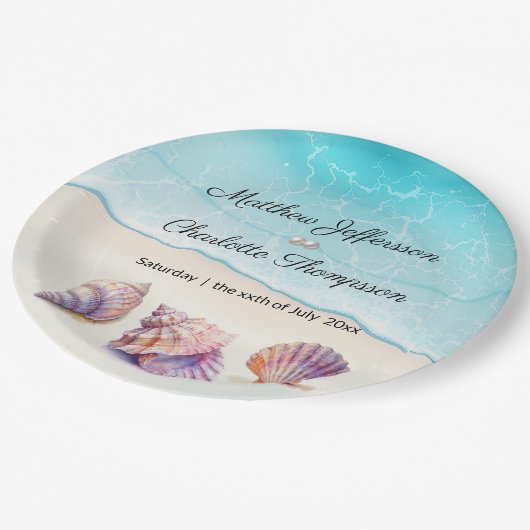 エレガントビーチ結婚式シーシェル真珠航海の ペーパープレート (アングル)