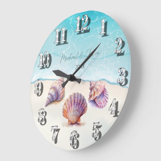 エレガントビーチ結婚式シーシェル真珠航海の ラージ壁時計 (傾斜)