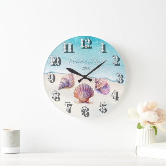 エレガントビーチ結婚式シーシェル真珠航海の ラージ壁時計 (ホーム)